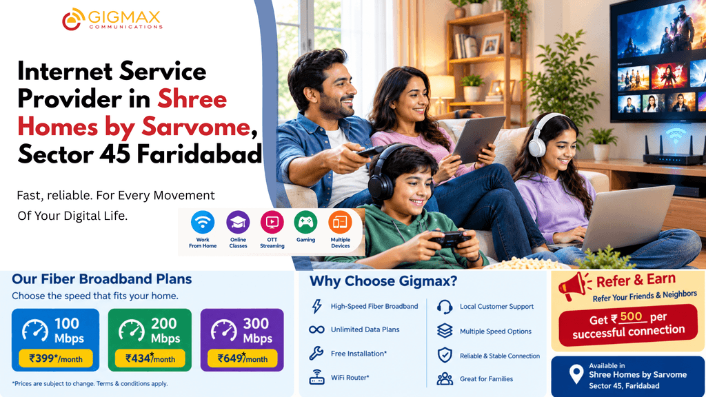internet service provider in Shree Homes by Sarvome sector 45 faridabad